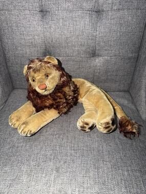 12” Vintage Steiff Laying Down Leo The Lion Mohair Plush Stuffed Animal